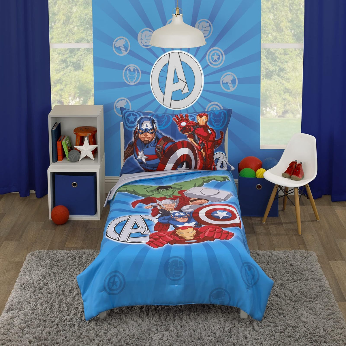NoJo Juego de Cama Infantil Avengers, 4 Piezas, Cuna Estándar - Avengers Team Blue, Red