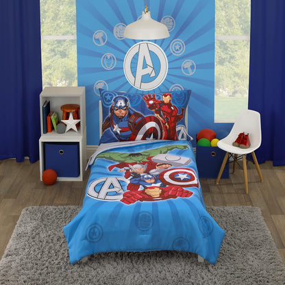 NoJo Juego de Cama Infantil Avengers, 4 Piezas, Cuna Estándar - Avengers Team Blue, Red