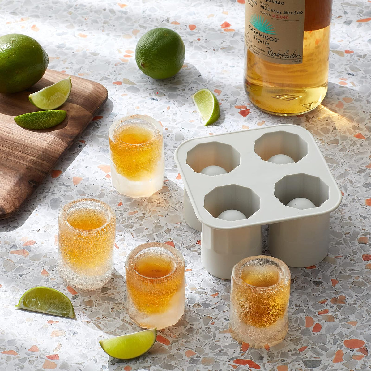 Houdini Shot Glass Ice Mold, Makes 4 Frozen Shot Glasses, Gray