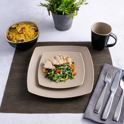 Gibson Overseas Gibson Home 102264.16RM Soho Lounge Square 16-Piece Dinnerware Set Service of 4, Stoneware, Taupe Matte