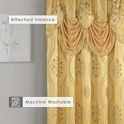 Elegant Comfort Aurora - Juego de Paneles de Cortina de Aspecto Jacquard con Cenefa adjunta, Respaldo para recámara, Sala de Estar, Comedor, 2 Cortinas de 54 x 84 Pulgadas, Color Dorado