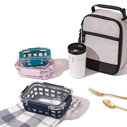 Ello Duraglass Recipiente de Vidrio 5 Tazas Almacenamiento Alimentos | Recipiente de vidrio de 5 tazas con funda de silicona, tapa a prueba de fugas, apto para microondas, congelador y lavaplatos