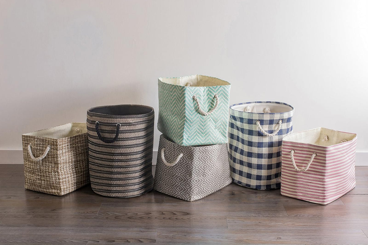 DII, Woven Paper Storage Bin, Collapsible, 17x12x12", Pinstripe Gray