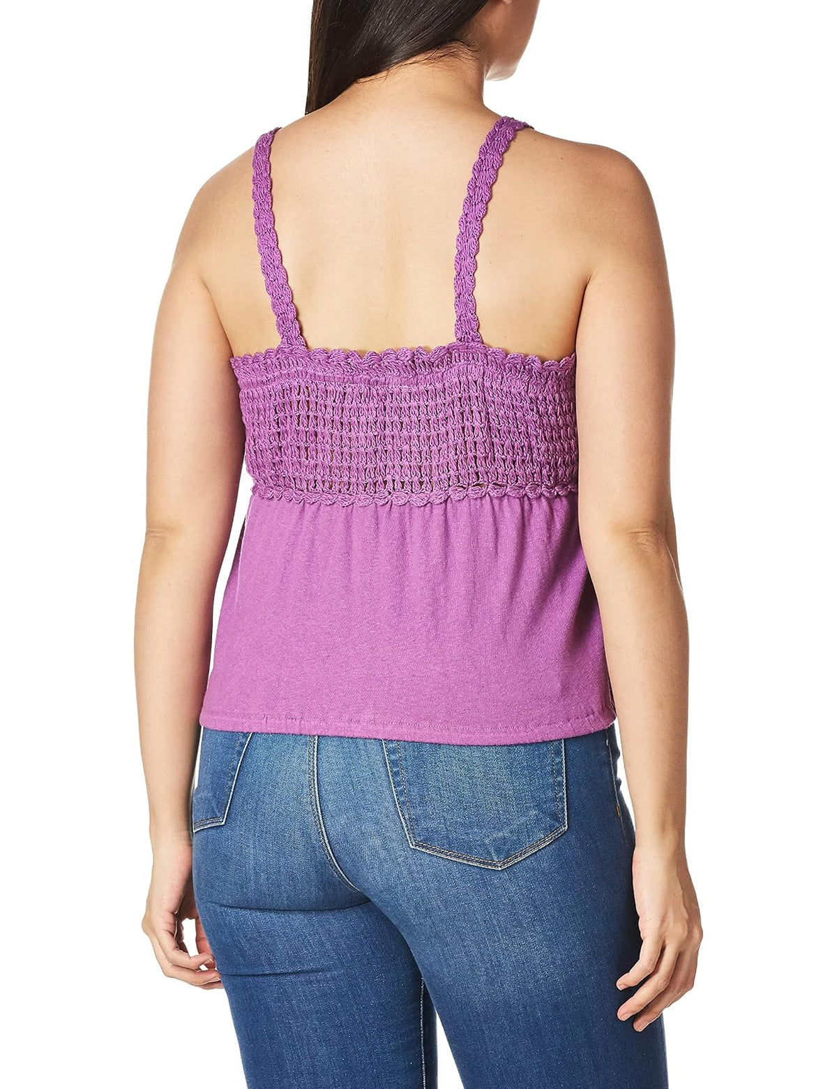 Lucky Brand Top de Ganchillo de Manga Corta con Cuello Cuadrado BlusasMujer