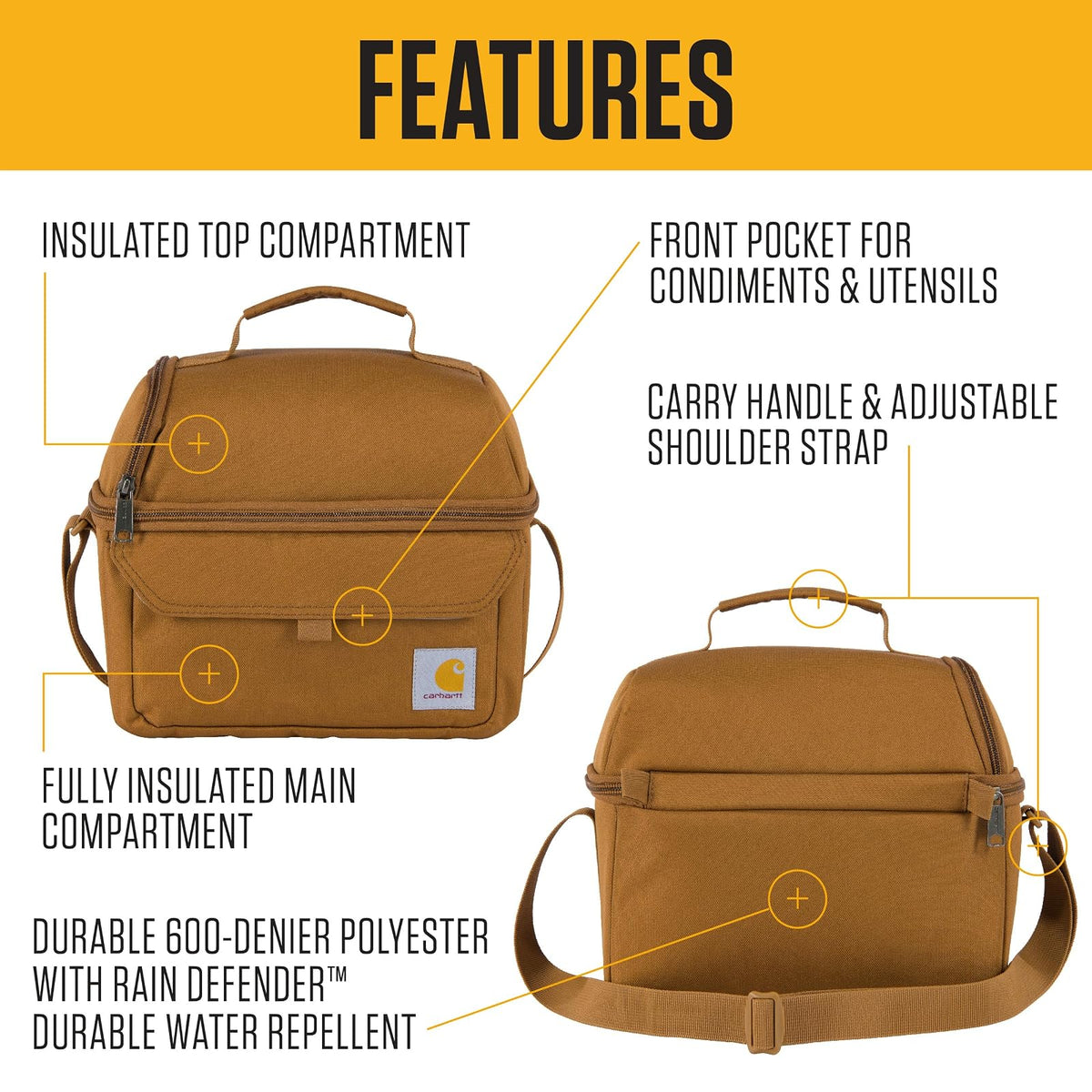 Carhartt - Fiambrera aislada con 12 latas y Dos Compartimentos, lonchera Totalmente aislada