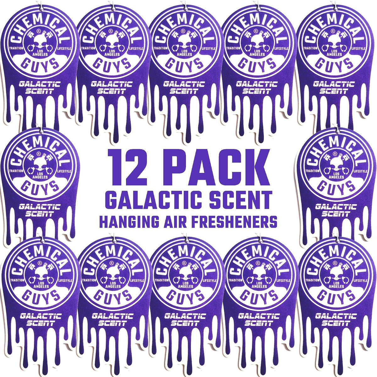 Chemical Guys Ambientador Colgante, Aroma galáctico, Ideal para Automóviles, Camiones, todoterrenos, caravanas, Casas, garajes, Espacios de Trabajo, dormitorios y más, Pack de 12 Unidades