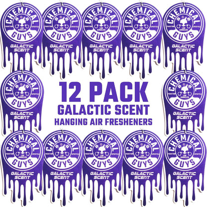 Chemical Guys Ambientador Colgante, Aroma galáctico, Ideal para Automóviles, Camiones, todoterrenos, caravanas, Casas, garajes, Espacios de Trabajo, dormitorios y más, Pack de 12 Unidades
