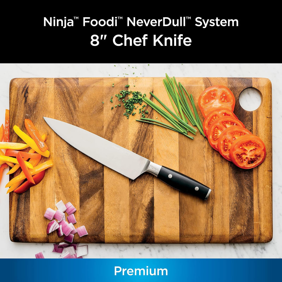Ninja Foodi NeverDull Cuchillo de Chef 20cm K30020 | Filo de Navaja por +10 Años | NeverDull: el Estuche Afila Automáticamente | Acero Inoxidable 20cm