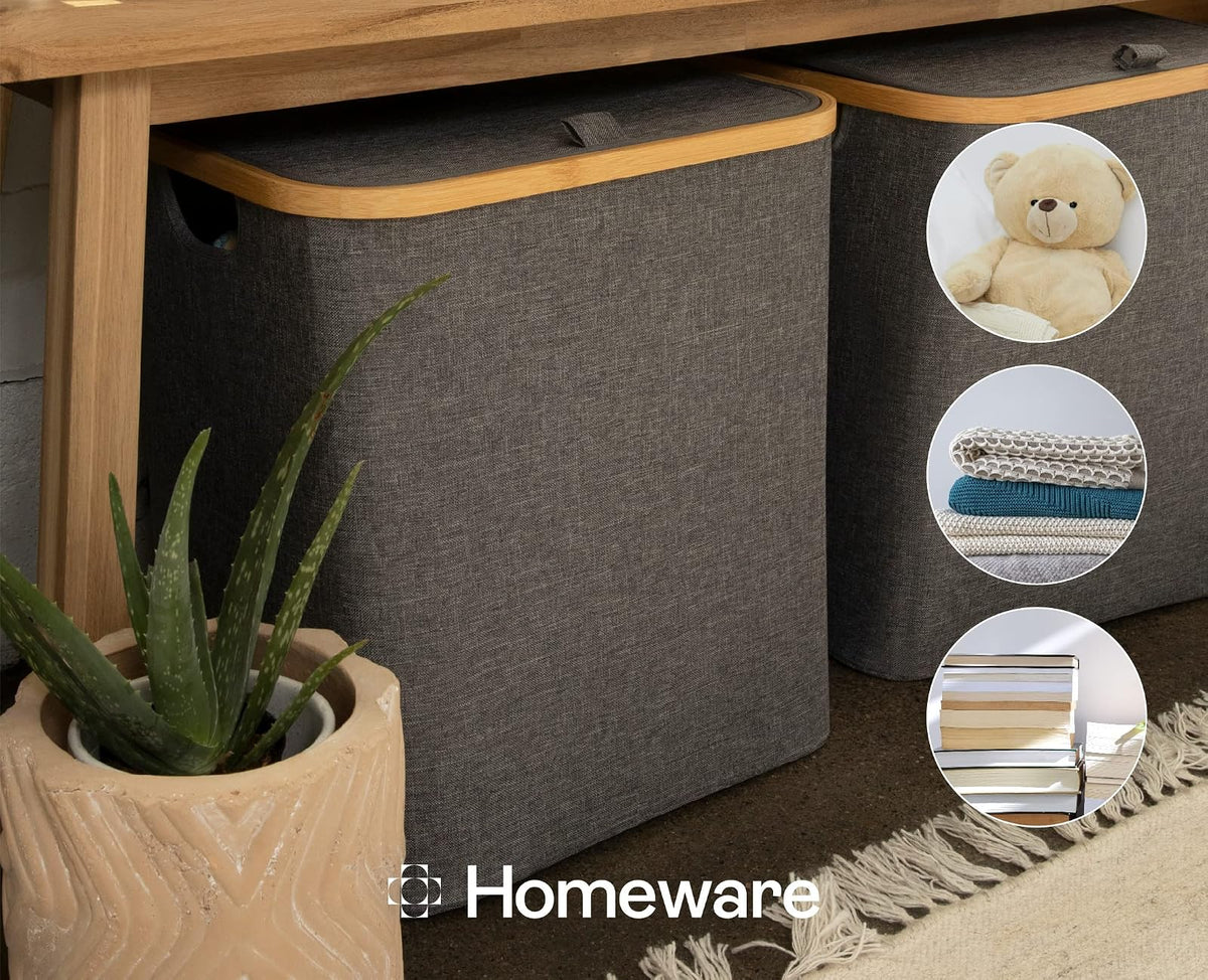 Homeware Cesto Rectangular Grande, Plegable y Resistente, Ideal para Interiores y Exteriores, Diseño Minimalista con Tapa de Protección y Asas, Colores Neutros Que Combinarán con tu Estilo Decorativo