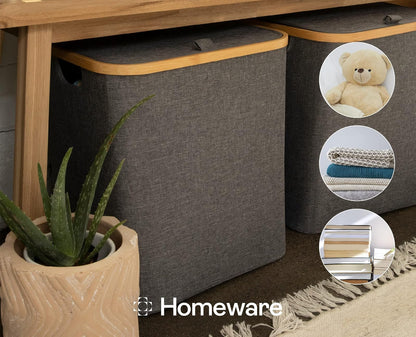 Homeware Cesto Rectangular Grande, Plegable y Resistente, Ideal para Interiores y Exteriores, Diseño Minimalista con Tapa de Protección y Asas, Colores Neutros Que Combinarán con tu Estilo Decorativo