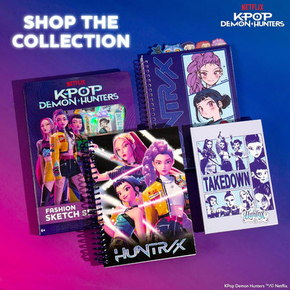 Horizon Group KPOP Demon Hunters Huntr/x Tab Diario | 80 páginas rayadas, encuadernación espiral, tamaño 6x8 pulgadas, 5 pestañas de personajes