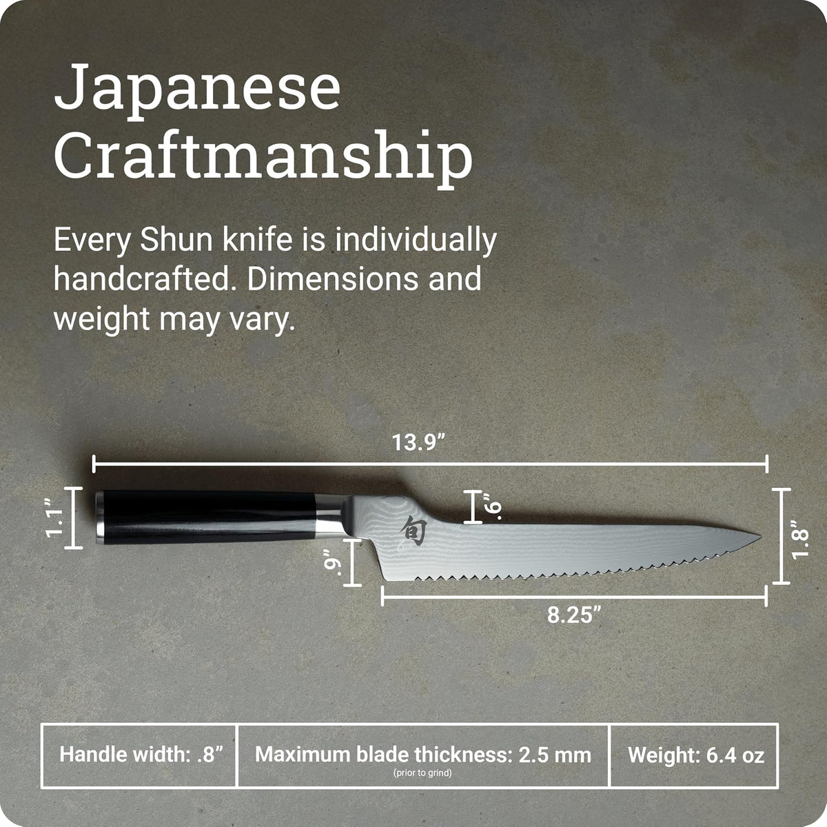 Shun Classic Offset Cuchillo de Pan Japonés | 8.2 pulgadas, cuchillo dentado, negro, mango Pakkawood