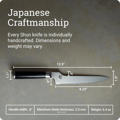 Shun Classic Offset Cuchillo de Pan Japonés | 8.2 pulgadas, cuchillo dentado, negro, mango Pakkawood