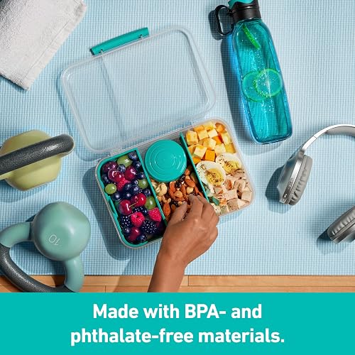 Sistema® Bento Create To Go™ - Contenedor de almacenamiento de alimentos de 1.4 L, caja bento con tapa y divisores, paquete de 2, verde azulado menta