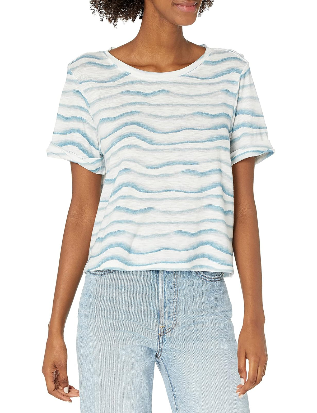 PAIGE Deena Crew Neck Rolled Sleeves Cropped Top Camiseta Mujer