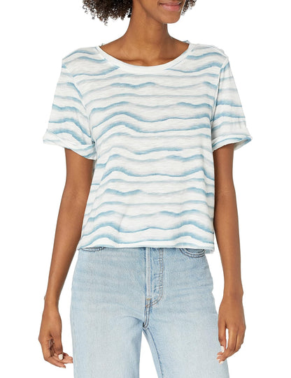 PAIGE Deena Crew Neck Rolled Sleeves Cropped Top Camiseta Mujer