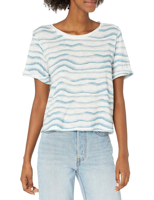 PAIGE Deena Crew Neck Rolled Sleeves Cropped Top Camiseta Mujer