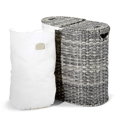 Seville Classics - Cesta de Lona extraíble Ovalada Tejida a Mano con Doble Tapa, para clasificar la Ropa, Color Gris