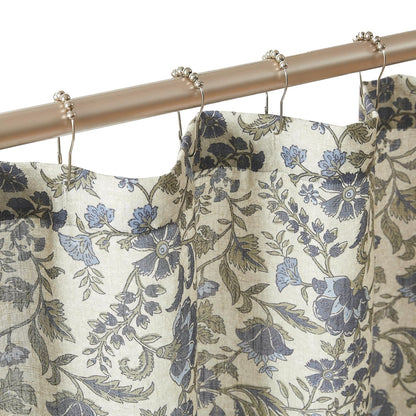 Lush Decor - Cortina de Ducha con Textura de Lino con Estampado de Bloques de Lillian, Individual, 72 Pulgadas de Ancho x 72 Pulgadas de Largo, Color Azul y Salvia, Cortinas de Ducha Florales clásico