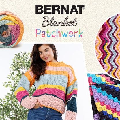 Bernat - Toalla de playa con diseño de patchwork, paquete de 2 unidades de 300 g, 100% poliéster, #6, súper voluminosa, 220 yardas, tela/ganchillo