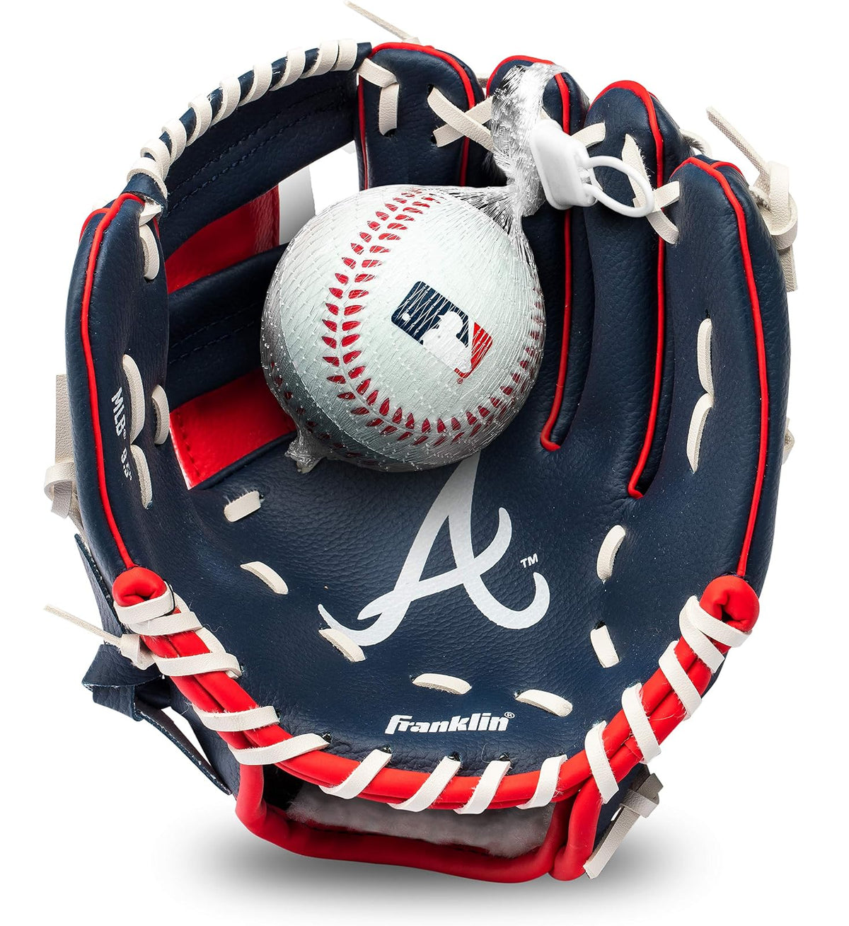 Franklin Sports MLB Set de Guante y Pelota de Teeball Infantil, 9.5 Pulg - Bravos de Atlanta