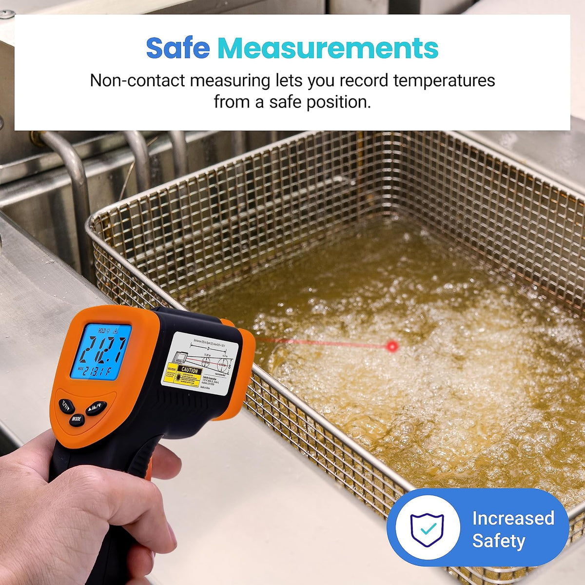 Etekcity - Pistola de temperatura infrarroja para horno de pizza, parrilla, carne, caramelos, motor del vehículo, lector de temperatura superficial de -124 °F a 1000 °F, naranja
