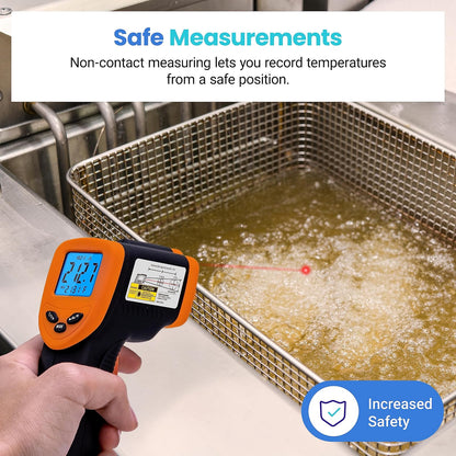 Etekcity - Pistola de temperatura infrarroja para horno de pizza, parrilla, carne, caramelos, motor del vehículo, lector de temperatura superficial de -124 °F a 1000 °F, naranja