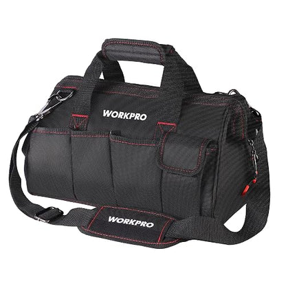 WORKPRO - Bolsa de herramientas de 35,5 cm, organizador de herramientas multibolsillos con correa de hombro ajustable, W081021A, negro
