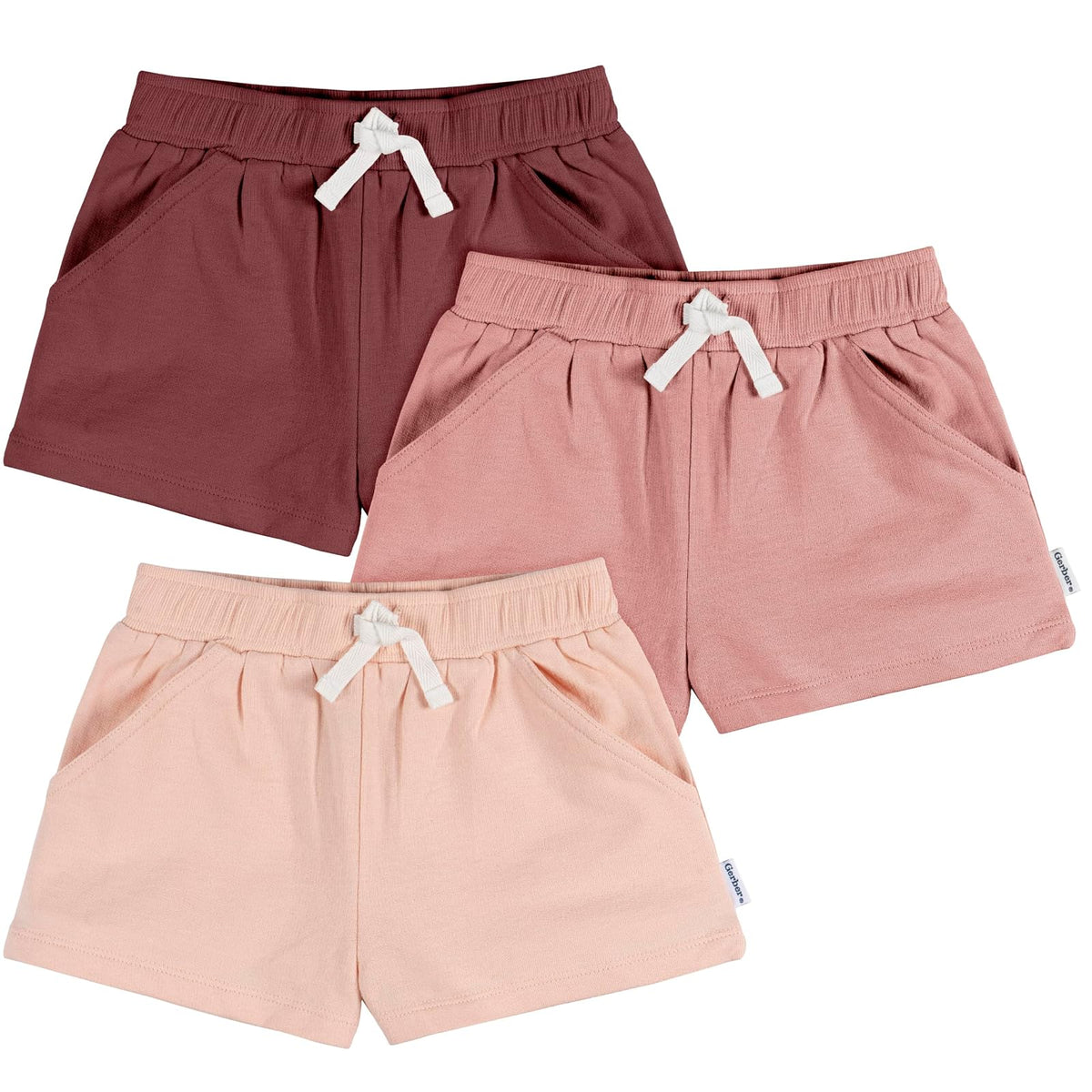 Gerber Paquete de 3 Pantalones Cortos de Punto Pantalones Cortos Informales para Bebé-Niñas - Rosado - 3-6 Meses