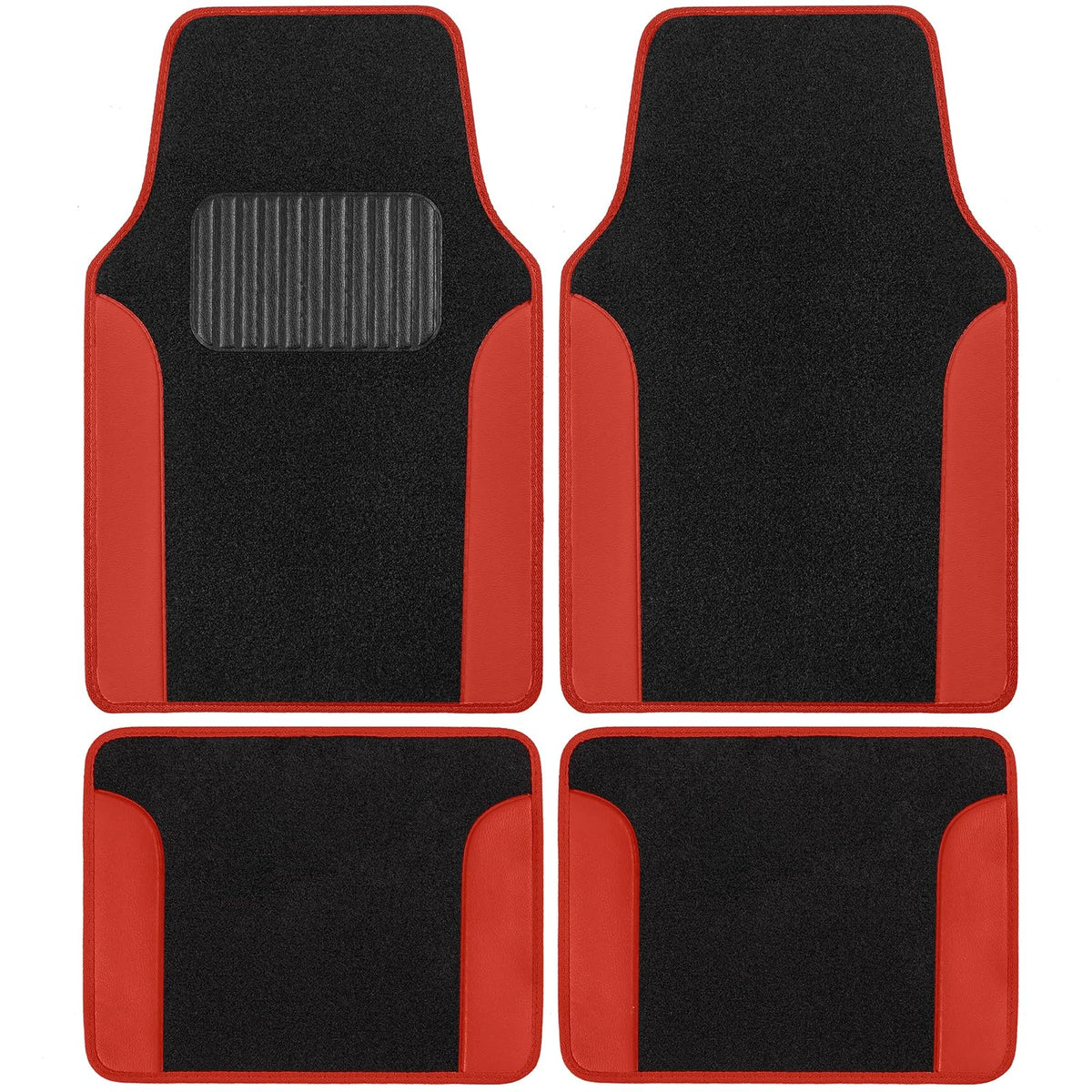 BDK Alfombrillas de Piso para Automóviles, Dos Tonos con Piel Sintética, Rojo/Negro, MT202