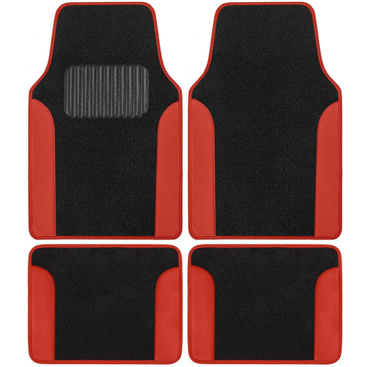BDK Alfombrillas de Piso para Automóviles, Dos Tonos con Piel Sintética, Rojo/Negro, MT202