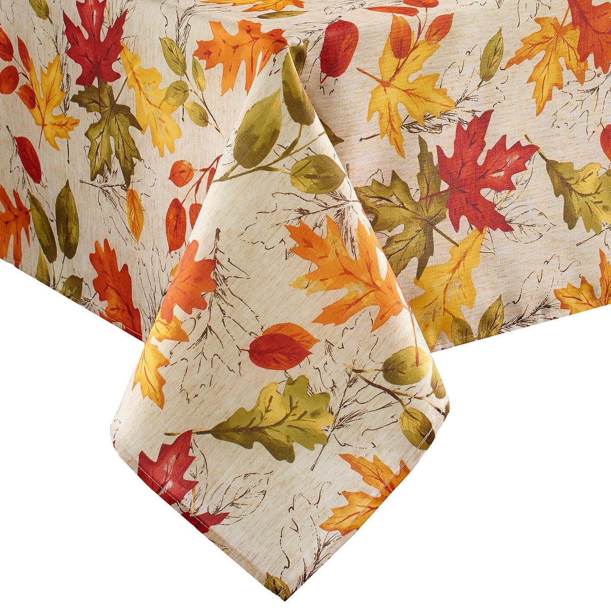 Elrene Home Fashions Mantel Resistente a Las Arrugas con Estampado de Hojas de otoño para Uso Formal o Diario, Cuadrado de 52 x 52 Pulgadas