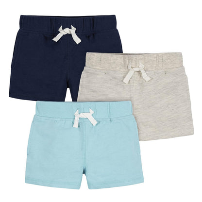 Gerber Paquete de 3 Pantalones Cortos para Bebé - Azul y Gris - 6-9 Meses
