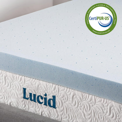 Lucid - Colchoneta de Memory Foam con Gel Refrescante - Sobrecolchón Ventilado de 10 cm - Topper Suave y Acolchado para Colchón - Alivia Puntos de Presión - Individual Extra Largo