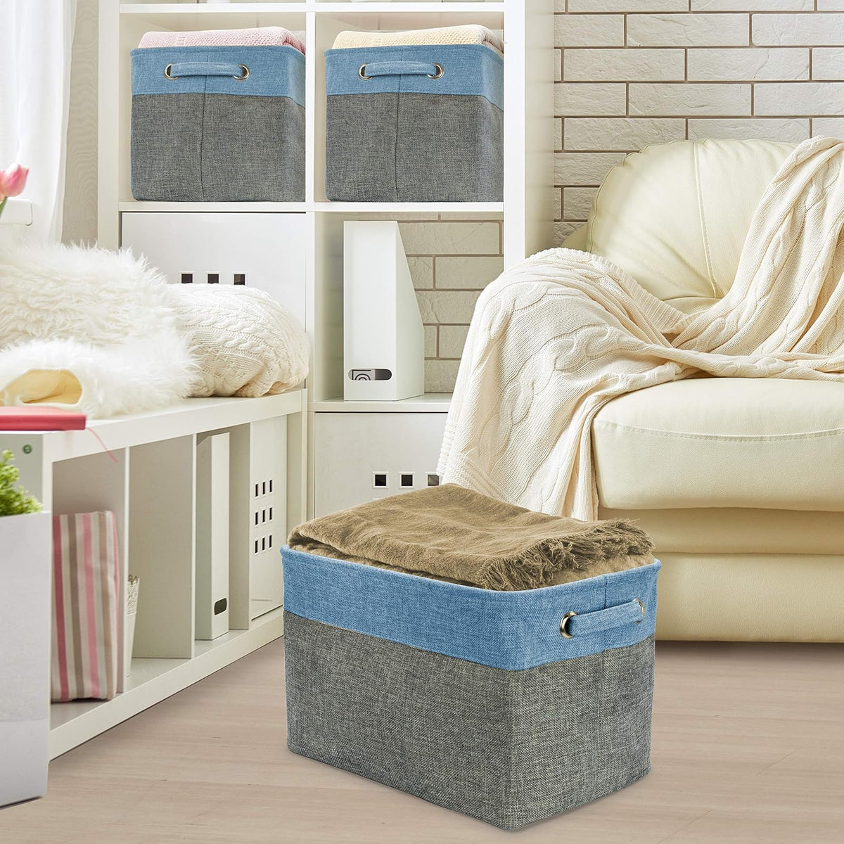 Sorbus Cubby Storage Organizer 15 Inch - Big Sturdy Collapsible Storage Bins with Dual Handles - Foldable Baskets for Organizing - Decorative Storage Bins for Shelves at Home & Office - 3 Pack| Aqua