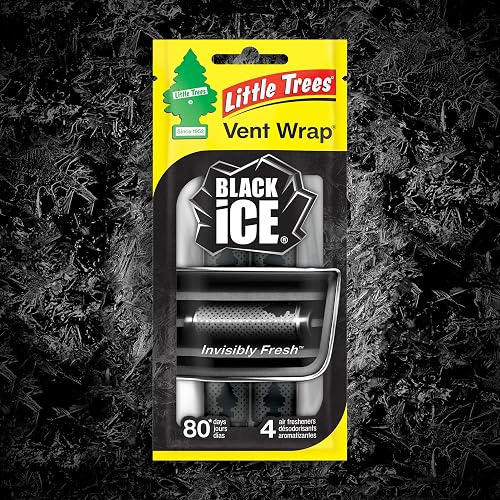 LITTLE TREES - Ambientador para automóvil | La envoltura de ventilación proporciona un aroma duradero, ¡invisiblemente fresco! | Black Ice, 1 paquetes de 4 piezas.