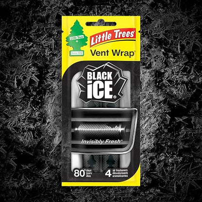 LITTLE TREES - Ambientador para automóvil | La envoltura de ventilación proporciona un aroma duradero, ¡invisiblemente fresco! | Black Ice, 1 paquetes de 4 piezas.