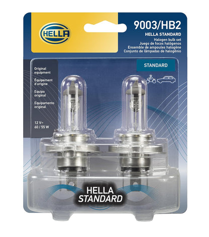 HELLA 9003 2.0TB Kit de 2 Focos H4 de Alto Rendimiento, Luz Blanca Azulada - H4 Standard - 60 - 55W - Blíster doble