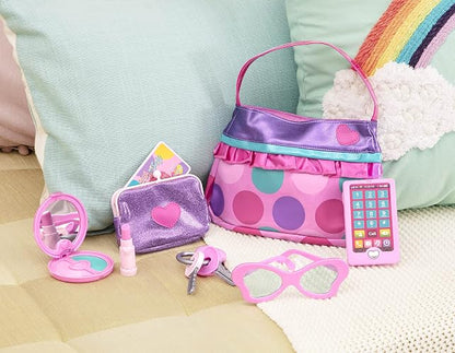 Battat Monedero Princesa, set de maquillaje con bolso de juguete | Set de 8 con bolso, monedero, móvil, gafas de sol, llaves, labial, estuche con espejo y tarjeta, 3 años y +