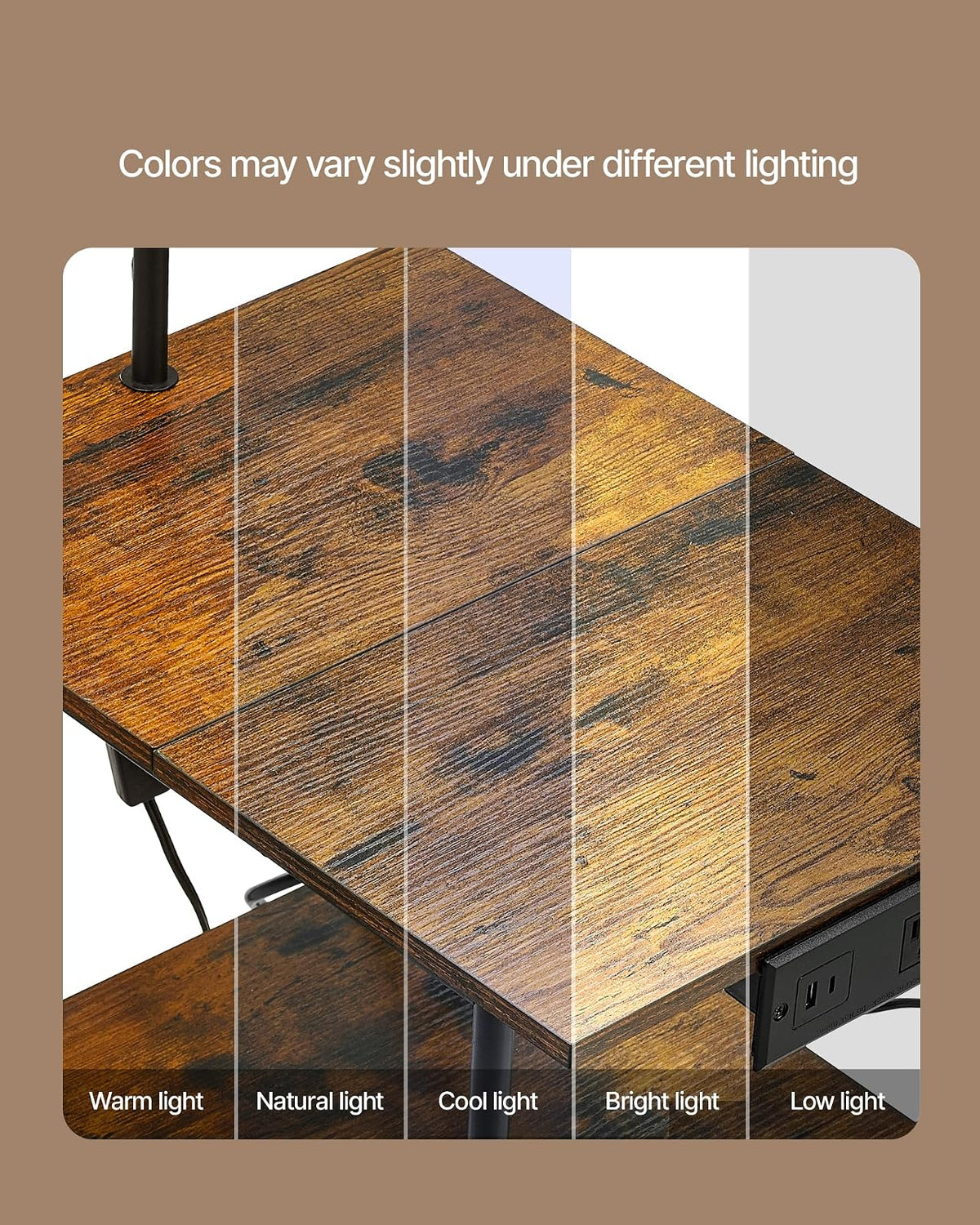 VEVOR Lámpara de Pie con Mesa, Mesa Auxiliar Estrecha de 3 Niveles con Estantes Abiertos e Iluminación de 3 Temperaturas de Color, con Puerto de Carga USB, Tipo C y CA para Sala de Estar, Dormitorio