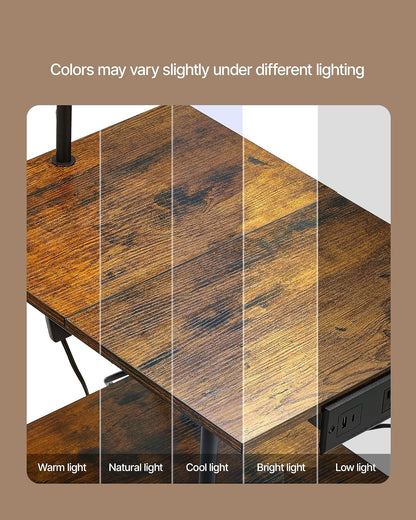 VEVOR Lámpara de Pie con Mesa, Mesa Auxiliar Estrecha de 3 Niveles con Estantes Abiertos e Iluminación de 3 Temperaturas de Color, con Puerto de Carga USB, Tipo C y CA para Sala de Estar, Dormitorio