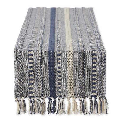 DII Farmhouse Camino de Mesa Trenzado a Rayas - 15x72" (15x77", Fringe Included) - Azul Francés
