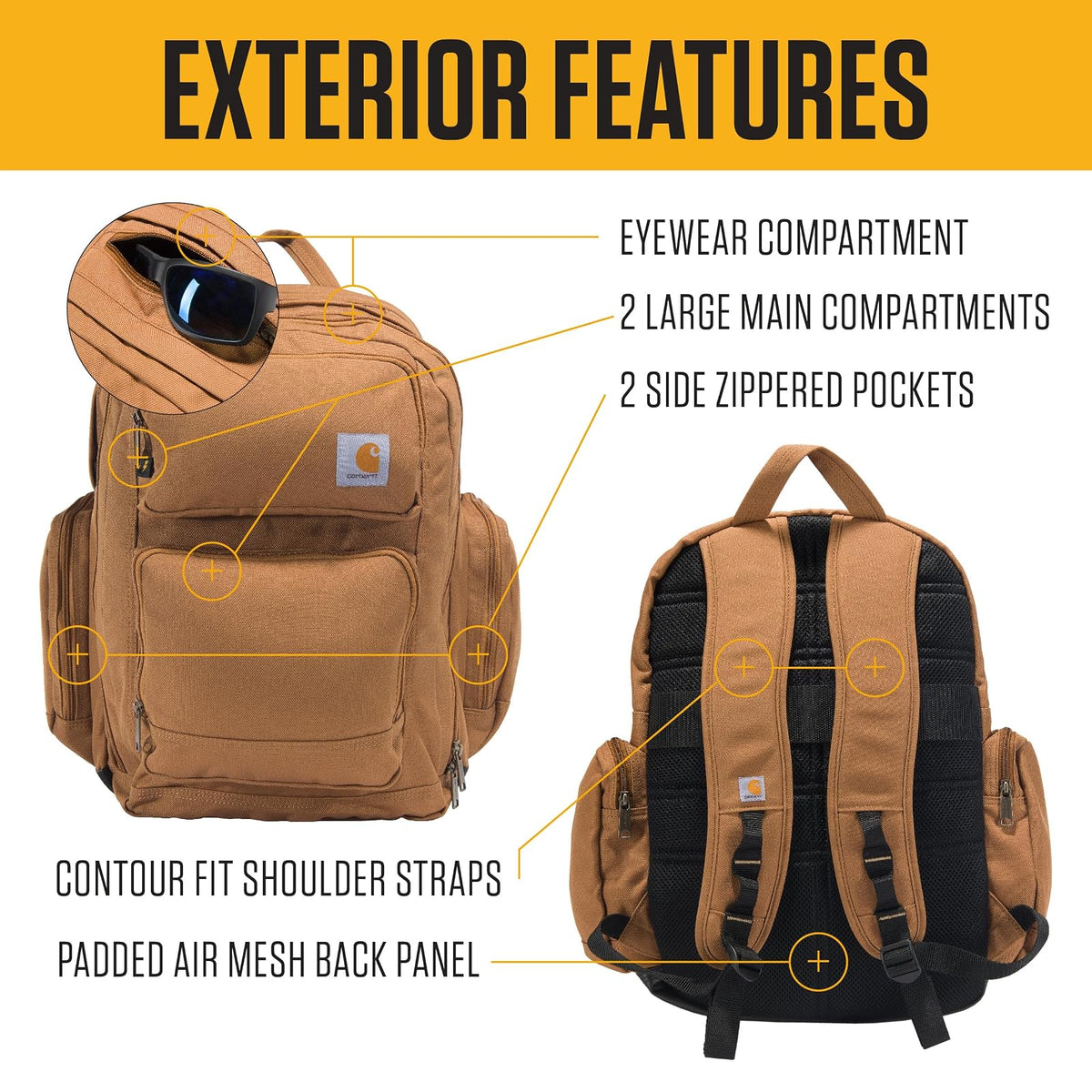 Carhartt 35L Triple-Compartment Backpack, Durable Pack with Laptop Sleeve and Duravax Abrasion Resistant Base