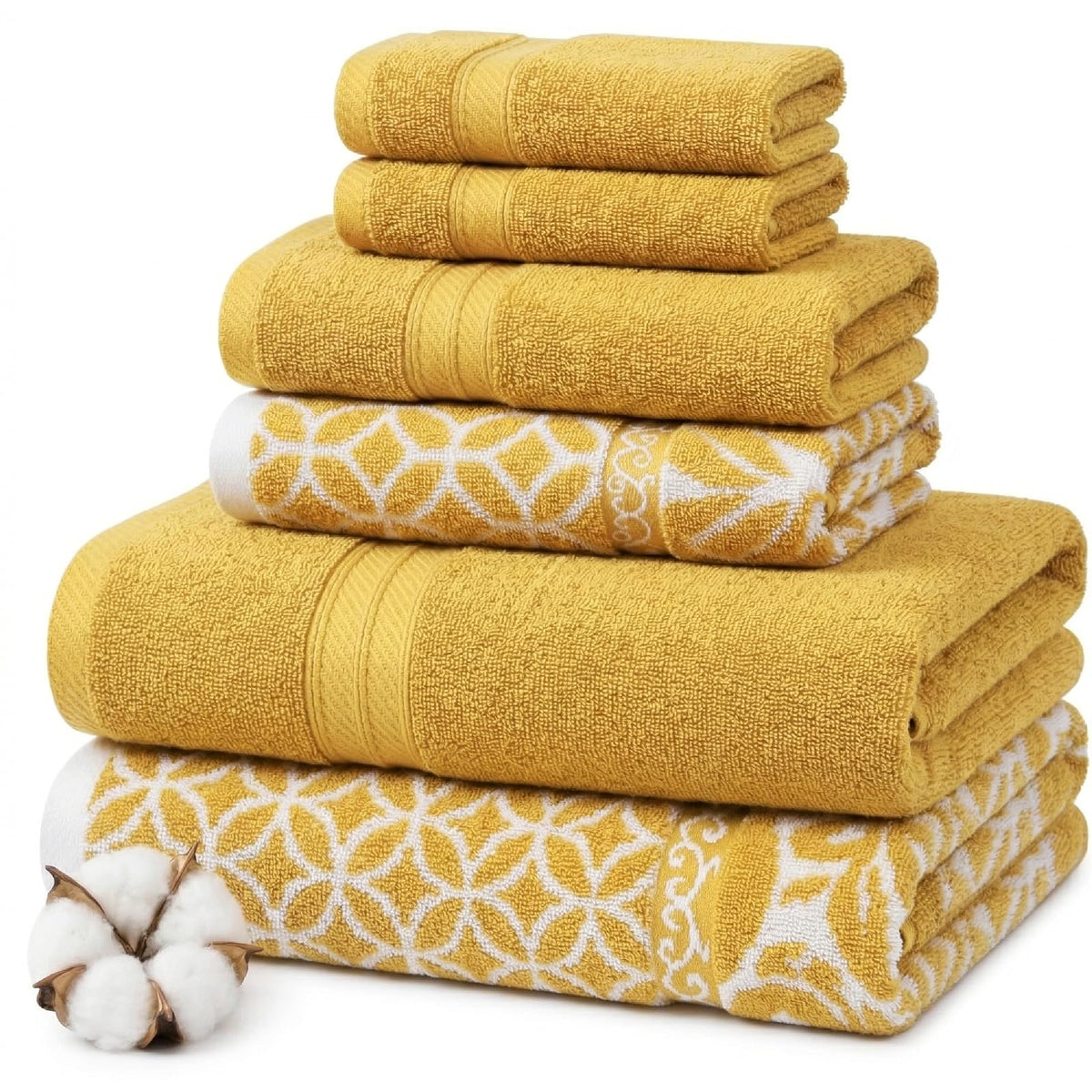 Amrapur Overseas - | Juego de toallas de jacquard teñidas con hilo reversible de 6 piezas con filigrana de trébol (dorado)