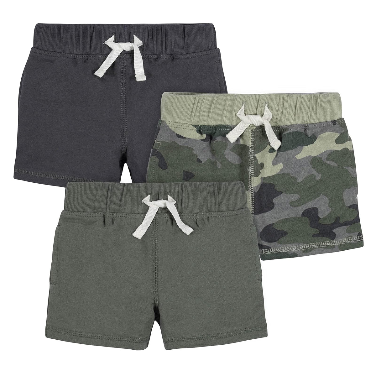 Gerber Paquete de 3 Pantalones Cortos para Bebé - Camuflaje Verde - 12 Meses