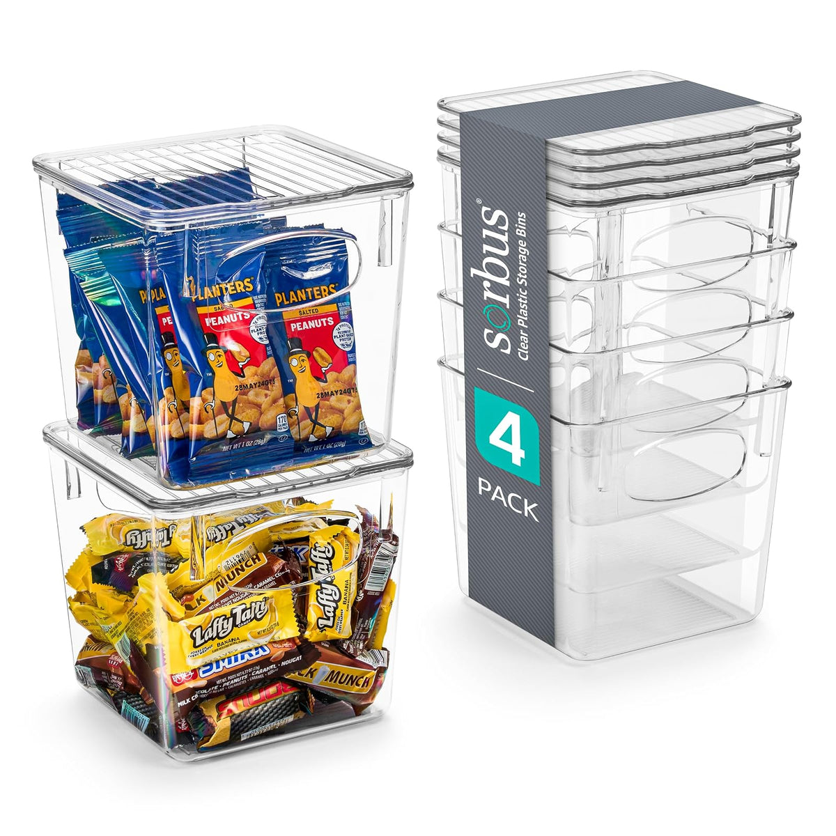 Sorbus Small Plastic Storage Bins - for Kitchen Organization, Pantry Organizers and Storage, Fridge Organizer, Cabinet Organizer, Refrigerator Organizer Bins - Clear Storage Bins (4 pack)