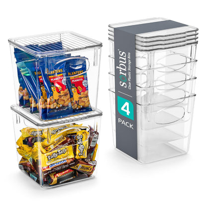 Sorbus Small Plastic Storage Bins - for Kitchen Organization, Pantry Organizers and Storage, Fridge Organizer, Cabinet Organizer, Refrigerator Organizer Bins - Clear Storage Bins (4 pack)