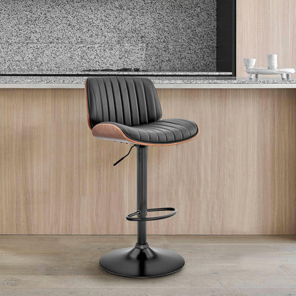 Armen Living Brock - Taburete de Bar Ajustable de Piel sintética y Madera de Nogal con Base Negra