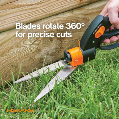 Fiskars Shear Ease - Cuchillas de Acero Inoxidable de 5 Pulgadas - Tijeras de Corte de Plantas de Hoja giratoria de 360 Grados - Tijeras de jardín y Cortador de zacate, Negro