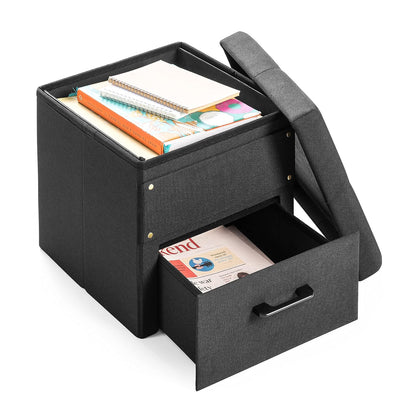 Otto & Ben Stockbox otomano con cajón de Almacenamiento, Taburete Plegable de 15 Pulgadas, Color Negro